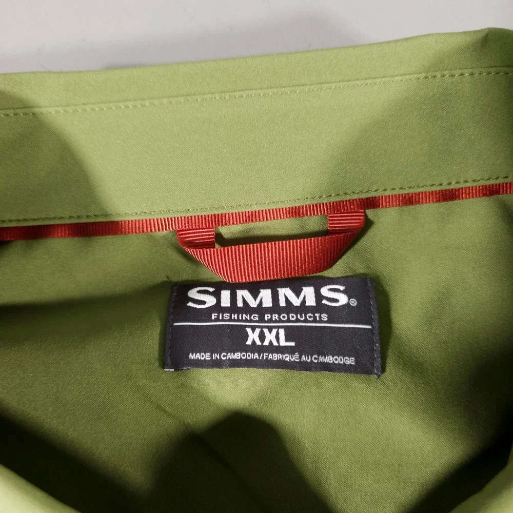 Simms Fishing Shirt Mens XXL Green Long Sleeve Button Up‎ Polyester Pockets